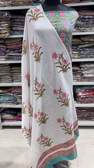 Handblock Cotton Suit Material with Cotton Dupatta