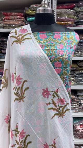 Handblock Cotton Suit Material with Cotton Dupatta