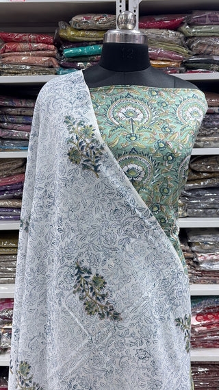 Handblock Cotton Suit Material with Cotton Dupatta