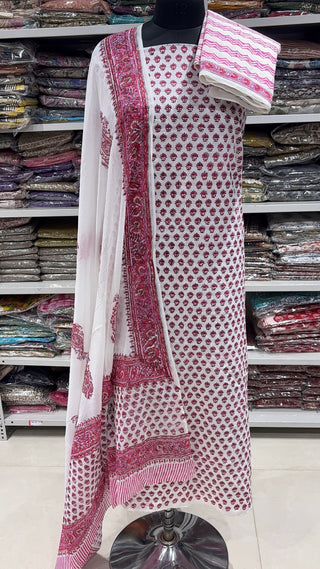 Handblock Cotton Suit Material with Cotton Dupatta