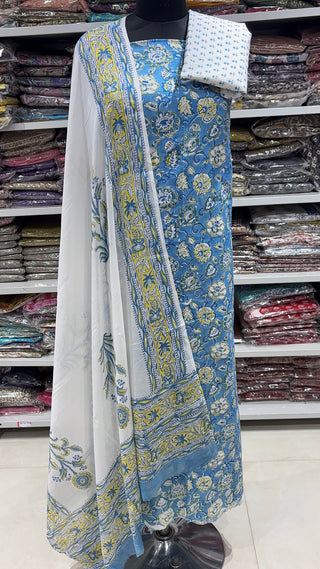 Handblock Cotton Suit Material with Cotton Dupatta