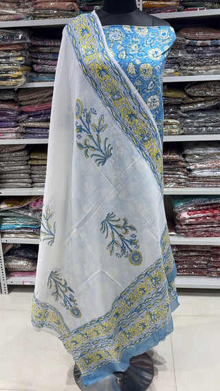 Handblock Cotton Suit Material with Cotton Dupatta