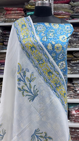 Handblock Cotton Suit Material with Cotton Dupatta