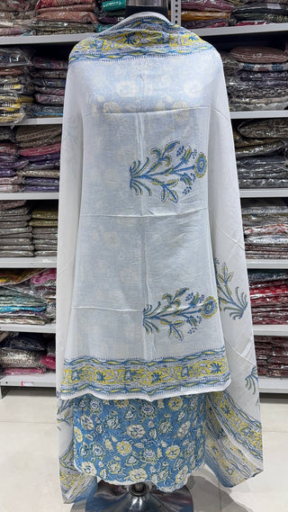 Handblock Cotton Suit Material with Cotton Dupatta