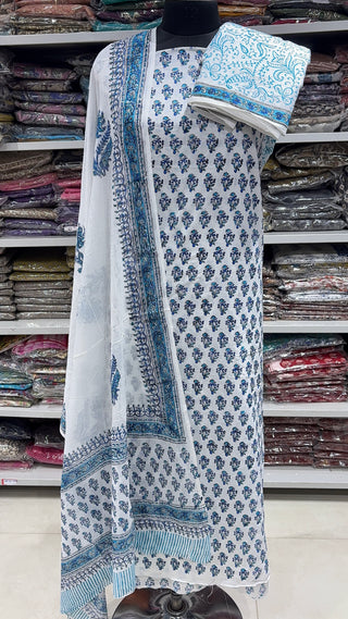 Handblock Cotton Suit Material with Cotton Dupatta