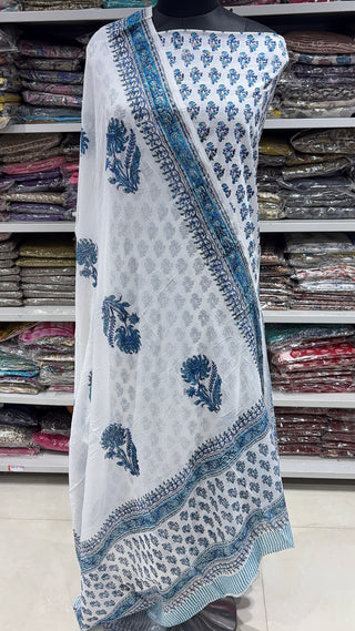 Handblock Cotton Suit Material with Cotton Dupatta