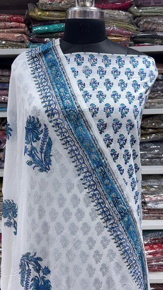 Handblock Cotton Suit Material with Cotton Dupatta