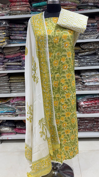 Handblock Cotton Suit Material with Cotton Dupatta