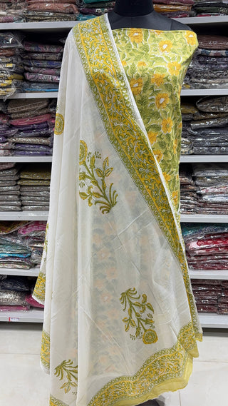 Handblock Cotton Suit Material with Cotton Dupatta