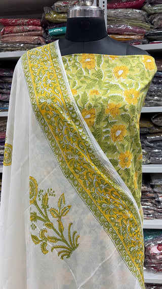 Handblock Cotton Suit Material with Cotton Dupatta