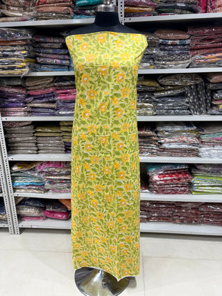 Premium Cotton Block Print Office Wear Suit fabric with Kota Doria Dupatta (44 inch width) and Heavy Bottom