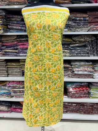 Premium Cotton Block Print Office Wear Suit fabric with Kota Doria Dupatta (44 inch width) and Heavy Bottom