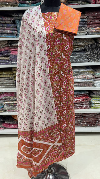Handblock Cotton Suit Material with Cotton Dupatta