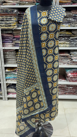 Handblock Cotton Suit Material with Cotton Dupatta