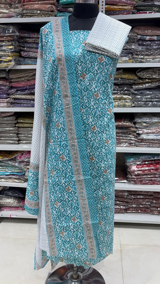 Handblock Cotton Suit Material with Cotton Dupatta