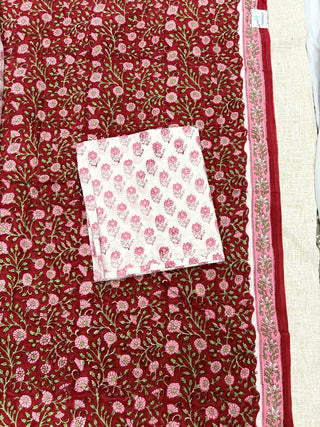 Cotton Handblock Office Wear Suit fabric with Kota Doria Dupatta