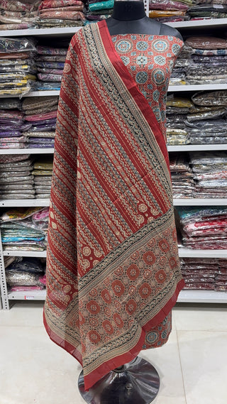 Handblock Cotton Suit Material with Cotton Dupatta