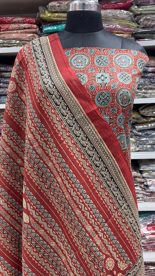 Handblock Cotton Suit Material with Cotton Dupatta