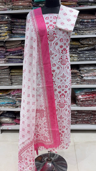 Handblock Cotton Suit Material with Cotton Dupatta