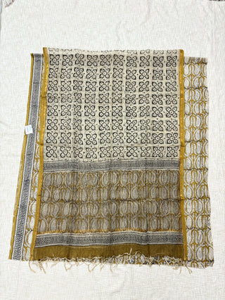 Mustard color Handblock Office Wear Suit fabric with Kota doria Dupatta