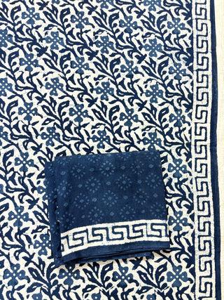 Indigo color Handblock Office Wear Suit fabric with Kota doria Dupatta