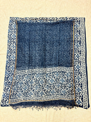 Indigo color Handblock Office Wear Suit fabric with Kota doria Dupatta