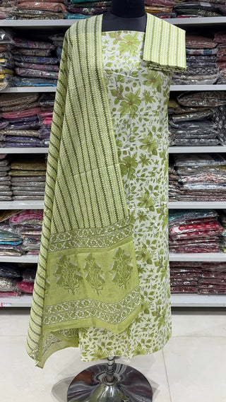 Handblock Cotton Suit Material with Cotton Dupatta