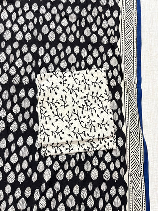 Black color Handblock Office Wear Suit fabric with Kota doria Dupatta