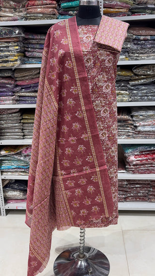 Handblock Cotton Suit Material with Cotton Dupatta