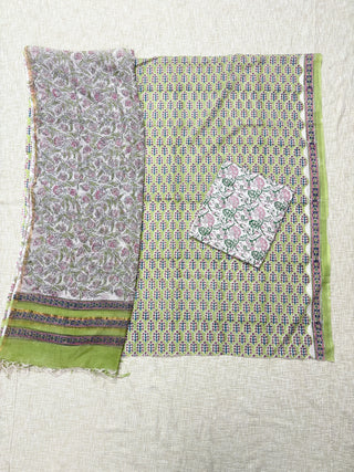 Cotton Handblock Office Wear Suit fabric with Kota Doria Dupatta