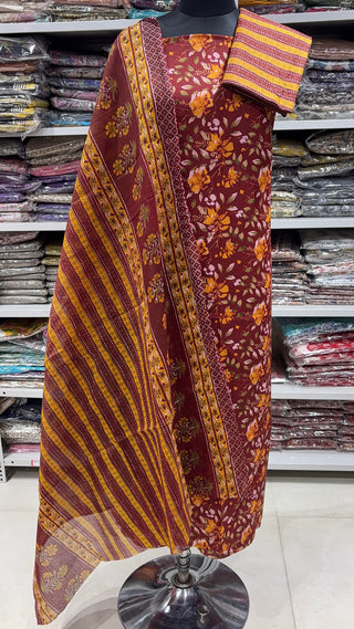 Handblock Cotton Suit Material with Cotton Dupatta