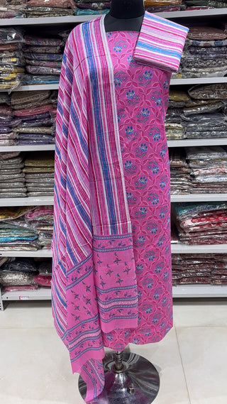 Handblock Cotton Suit Material with Cotton Dupatta