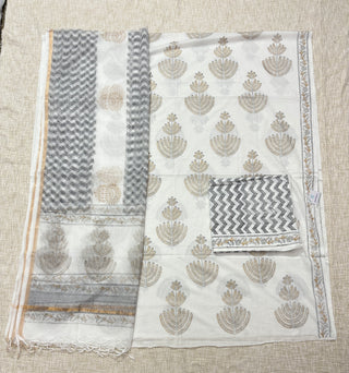 Cotton Handblock Office Wear Suit fabric with Kota Doria Dupatta