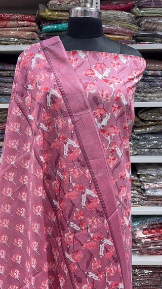 Handblock Cotton Suit Material with Cotton Dupatta