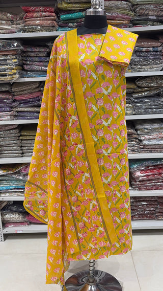 Handblock Cotton Suit Material with Cotton Dupatta