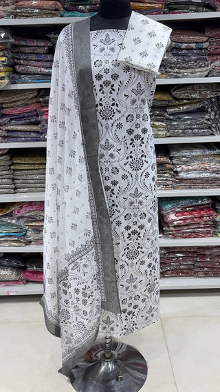 Handblock Cotton Suit Material with Cotton Dupatta