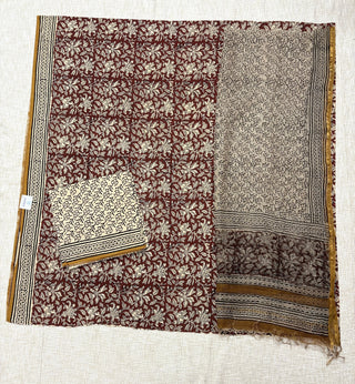 Cotton Handblock Office Wear Suit fabric with Kota Doria Dupatta