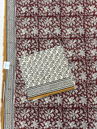 Cotton Handblock Office Wear Suit fabric with Kota Doria Dupatta