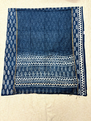 Cotton Dabu Indigo Handblock Office Wear Suit fabric with Kota doria Dupatta
