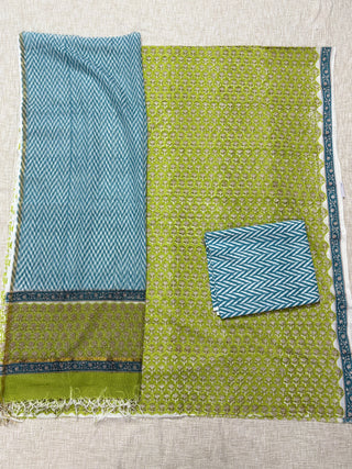 Cotton Handblock Office Wear Suit fabric with Kota Doria Dupatta