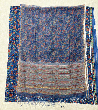 Blue Cotton Handblock Office Wear Suit fabric with Kota Doria Dupatta