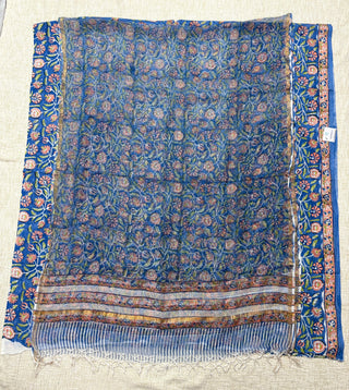 Blue Cotton Handblock Office Wear Suit fabric with Kota Doria Dupatta