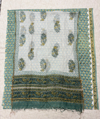 Green Cotton Handblock Office Wear Suit fabric with Kota Doria Dupatta