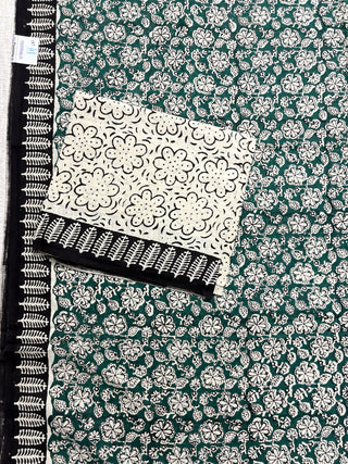 Green Cotton Handblock Office Wear Suit fabric with Kota Doria Dupatta