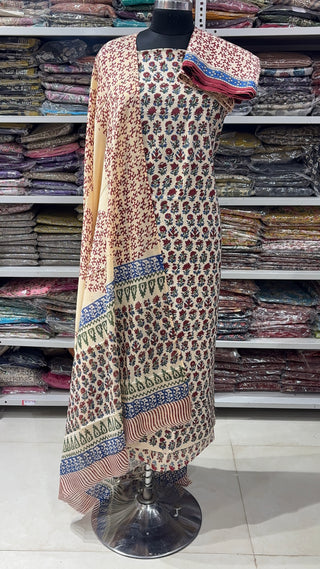 Handblock Cotton Suit Material with Cotton Dupatta