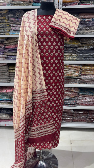 Handblock Cotton Suit Material with Cotton Dupatta