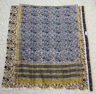 Light Yellow Cotton Handblock Office Wear Suit fabric with Kota Doria Dupatta