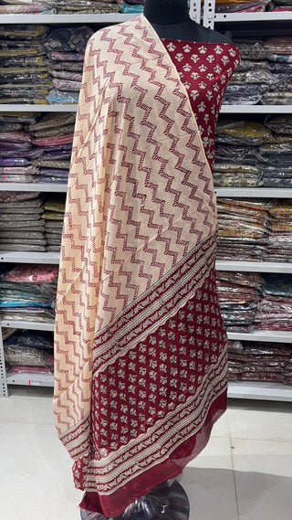 Handblock Cotton Suit Material with Cotton Dupatta