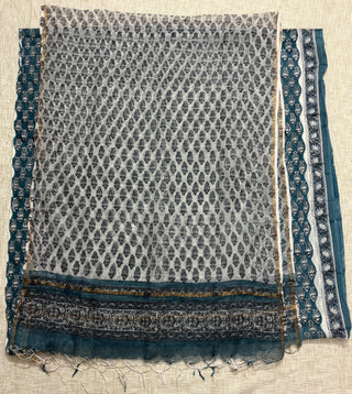 Blue Cotton Handblock Office Wear Suit fabric with Kota Doria Dupatta