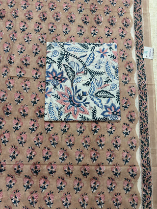 Peach Cotton Handblock Office Wear Suit fabric with Kota Doria Dupatta